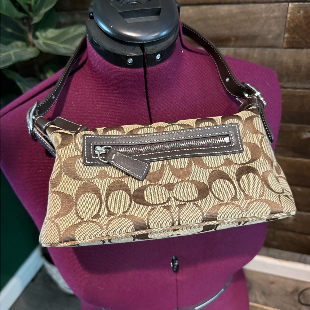 Coach Tan and Brown Signature Shoulder Bag